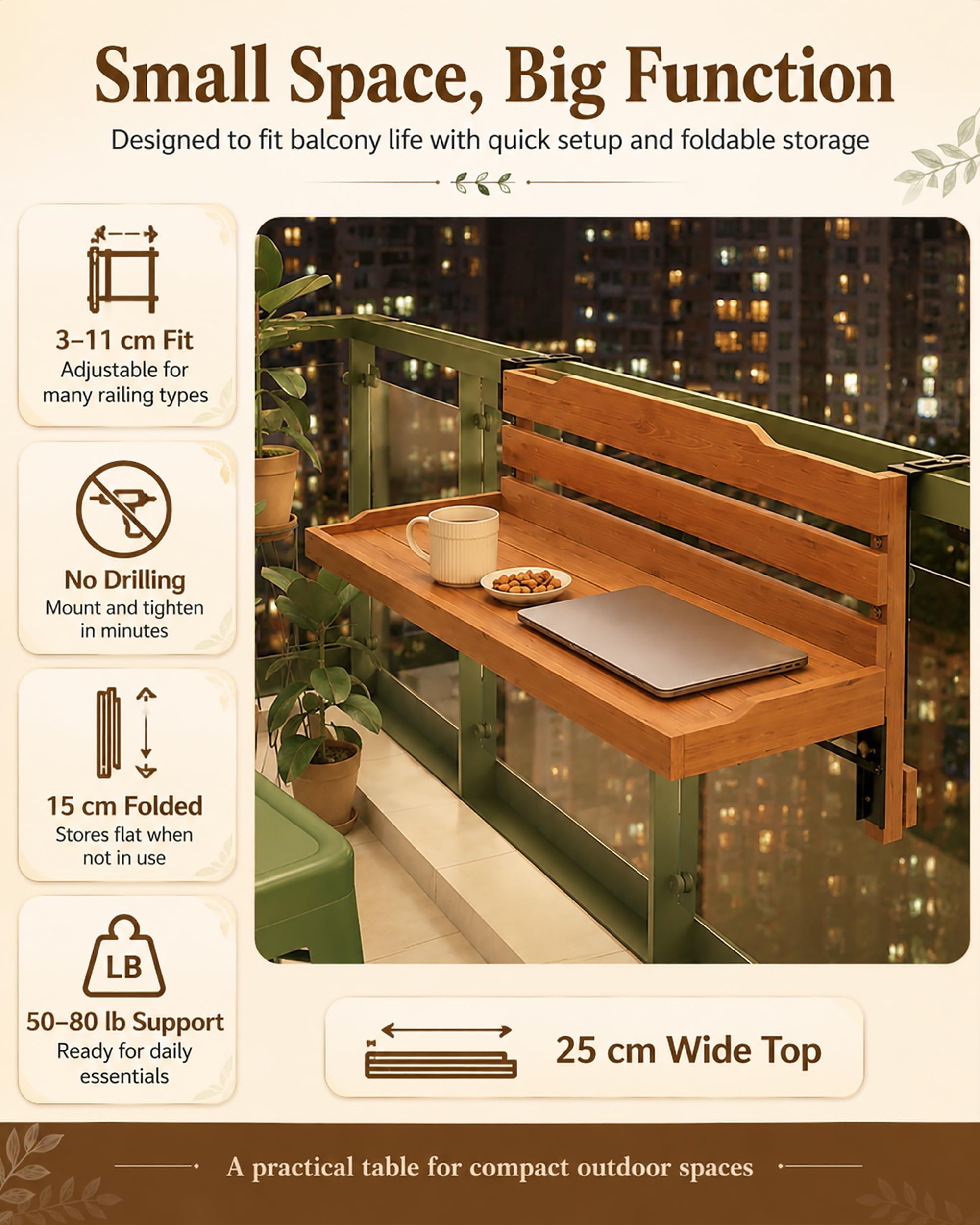 Amazon.com: QjxSXLFSX ,Natural,35.4×9.8in,Balcony Railing Table